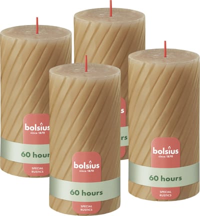 Bolsius - Rustieke Kaars - Gedraaid Patroon - 4 stuks - Beige - 60 branduren - 13 cm