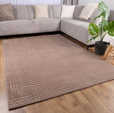 Taupe Tapijt Wasbaar Laagpolig Vloerkleed met Anti Slip Koho Japandi Stijl Wasbaar op 30° - 70x150cm- Modern - Woonkamer - Salon - Slaapkamer - Eetkamer
