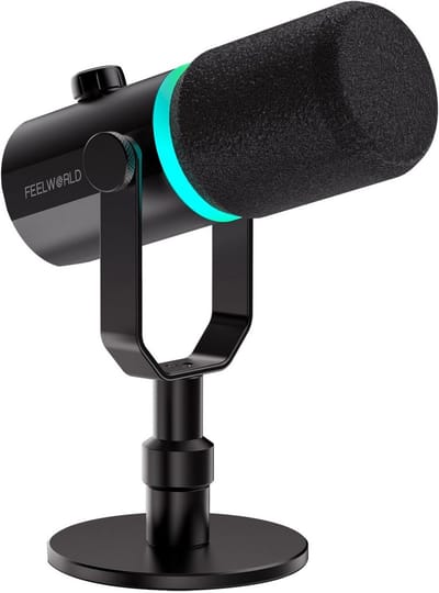 Dynamische Microfoon met XLR/USB voor Podcast en Gaming - RGB Licht, Stille Modus, Hoofdtelefoon Jack, Bureau Standaard, XLR Kabel