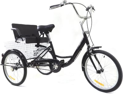 Driewieler voor volwassenen - Vrijetijdsfiets - Comfortabel transport - Met mand en kinderzitje - 20 inch - Zwart