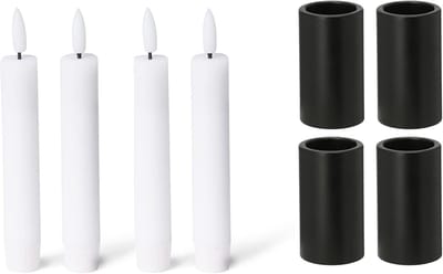 4x magnetische kaarsenhouders 2,8x5cm ZWARTE kaarsenhouder met LED premium stokkaarsen flikkerende vlam stokkaarsen magneet tafelkaarsen kersttafeldecoratie adventskrans