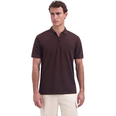 Polo Shirt Korte Mouw No Excess Half Zip Poloshirt Bruin