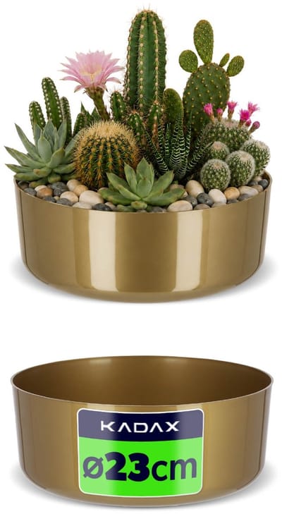 KADAX Bloemschaal van kunststof, ronde schaal, plantenschaal, plantenbak, kunststof schaal voor vensterbank, tafel, woonkamer, plantenbak, diameter 23 cm, goud