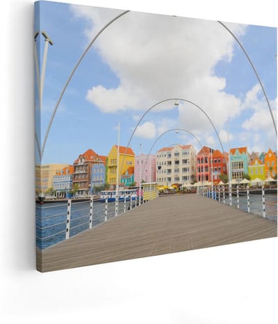 Artaza Canvas Schilderij Willemstad - 50x40 cm - Wanddecoratie Curacao - Muurdecoratie Pastelkleurige Huizen - Kamer Accessoires Woonkamer