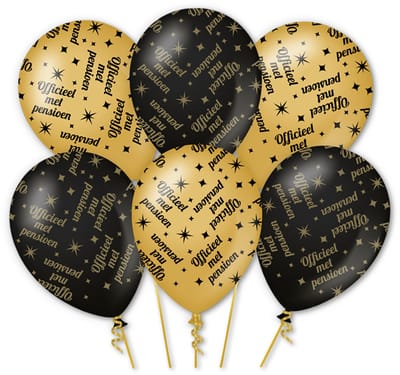 Q2P - Pensioen Ballonnen - Zwart & Goud - Helium Geschikt – Feest Versiering - 6 Stuks
