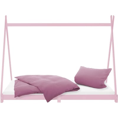 Kinderbed Tipi 90x200 cm roze van grenenhout incl. matras H-10cm houten bed met lattenbodem ML-Design