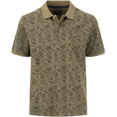 Fynch-Hatton Polo Soft Wash Sunfaded Garment Dyed Leaves Pattern Donker Khaki / male