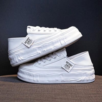Echt Leer Witte Schoenen Dames Lente Nieuw Dikke Zool Koekjes Schoenen All-match Casual Twee-manier Board Schoenen Dames Enkele Schoenen 40 white