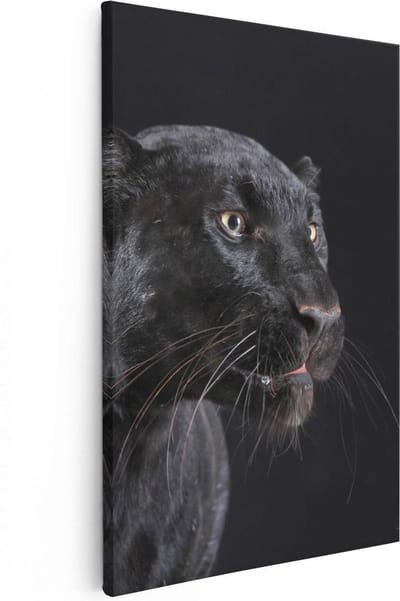 Artaza Canvas Schilderij Zwarte Panter - 20x30 cm - Klein - Wanddecoratie Dierenkop - Muurdecoratie Luipaard - Kamer Accessoires