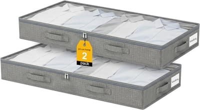 HEZIVO® Opbergbox onder Bed - Opbergtas - Slaapkamer Organizer - Met Ritssluiting - 2 Stuks - Grijs