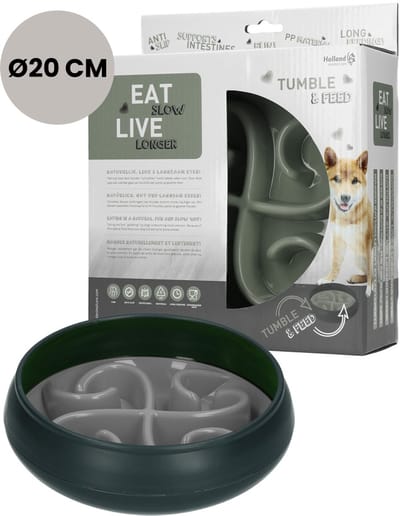 Eat Slow Live Longer Tumble Feeder – ø 20 cm - Voerbak – Anti-schrok bak voor honden – Slowfeeder met beweging – Trager eten voor je huisdier - Grijs
