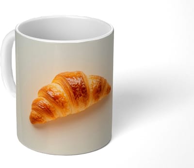 Mok - Koffiemok - Croissant - Brood - Beige - Mokken - 350 ML - Beker - Koffiemokken - Theemok