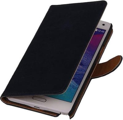 Washed Leer Bookstyle Wallet Case Hoesje - Geschikt voor Samsung Galaxy Core LTE G386F Donker Blauw