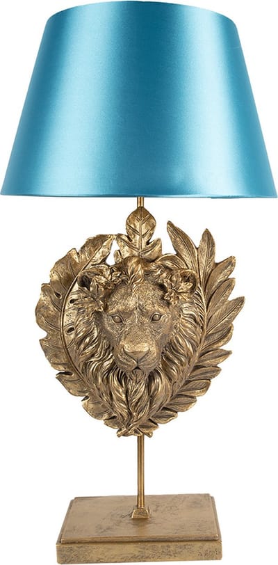 Clayre & Eef Tafellamp Ø 35x66 cm Goudkleurig Kunststof Leeuw Bureaulamp