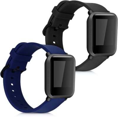 kwmobile 2x horlogebandjes geschikt voor Huami Amazfit Bip S / Bip S Lite bandje - Smartwatch bandjes van TPU - Activity tracker horloge band in zwart / donkerblauw