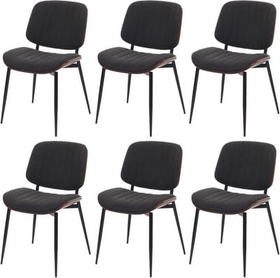 Set van 6 eetkamerstoelen MCW-O44, keukenstoel Stoel, gebogen hout stof (370g/m²) Oeko-Tex MVG ~ walnoot look, donkergrijs