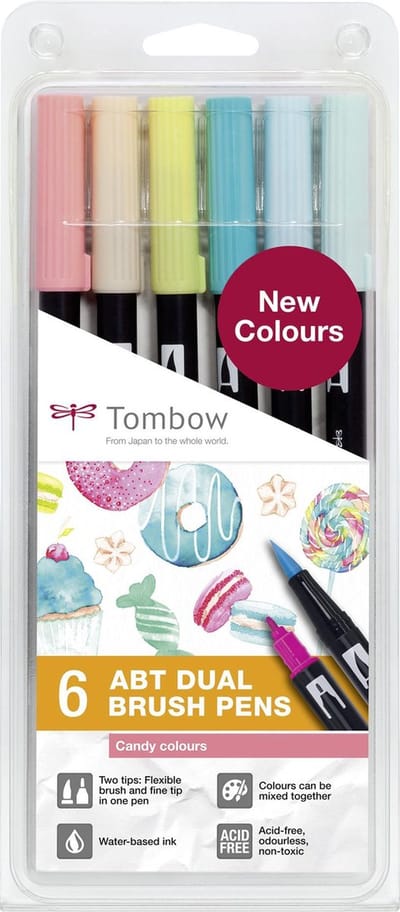 Tombow ABT - Dual Brushpennen - Penseelstiften - Candy kleuren - 6 Stuks