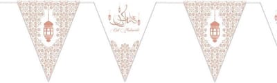Eid Mubarak thema vlaggenlijn/slinger wit/rose goud 6 meter - Suikerfeest/Offerfeest versieringen/decoraties