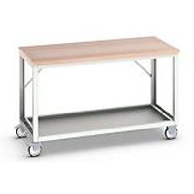 Verrijdbare werkbank Bott verso, multiplexplaat, 1 legbord, met stel dwarsverbindingen, B 1500 x D 800 x H 930 mm, RAL 7035 lichtgrijs