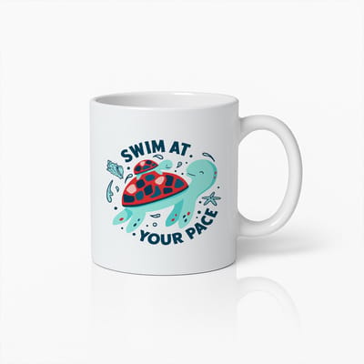 Swim at Your Pace Mok 330ml – Schattige Schildpad Koffiebeker, Motiverend Zee-Thema Cadeau voor Dierenliefhebbers en Dromers