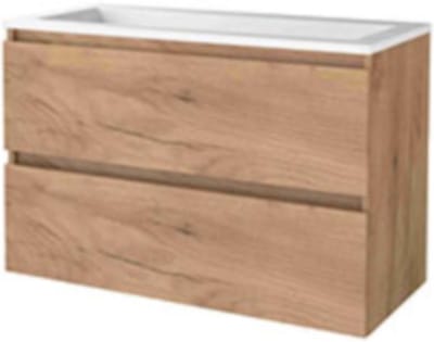 Basic-Line Start 46 Badkamermeubelset - 100 x 46 cm - Greeploos - 2 Lades - Acryl Wastafel - Zonder Kraangat - Whisky Oak