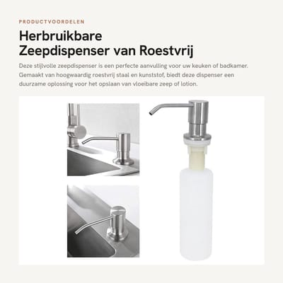 Dailygoods- Zeepdispenser Geborsteld - Roestvrij Staal - Handig Bijvullen - Eenvoudige Installatie - Modern Ontwerp - Duurzaam Materiaal - Lotiondispenser