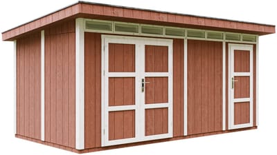 Timbela M905C-REDWOOD RED - LP SmartSide Tuinhuis op houtbasis - 11,47 m² - 530x279xH237 cm - met vloer en verf