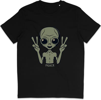 Grappig T Shirt Peace Alien - Heren en Dames - Zwart - XS