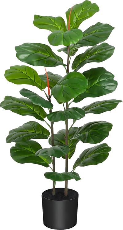 Kunstmatige Vioolblad Vijgenboom - Voor Binnen, Buiten & Kantoor - Tropische Nepplant met Natuurlijke Houten Stam - 39 Inch - Groen