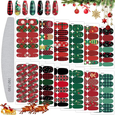 12 Stuks Kerst Nail Art Stickers, Zelfklevende Nagel Decals en Strips voor DIY Manicure met Kerstboom en Sneeuwvlokken