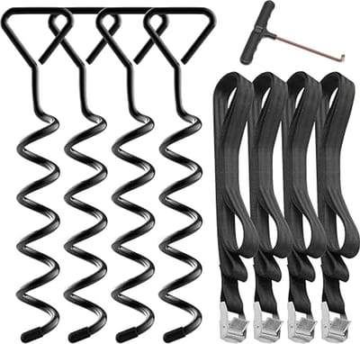 Set van 4 Grondankers voor Trampoline - Zwart - 40,5 cm - Verzinkt en Roestvrij Staal - Voor Tuin en Buitenspellen