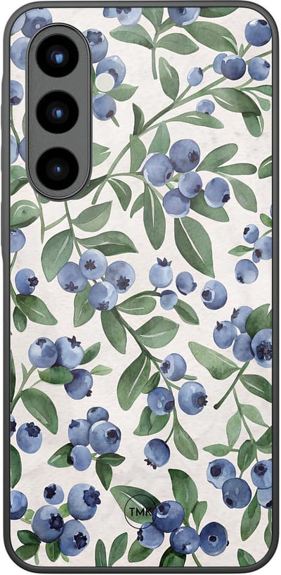 Hoesje geschikt voor Samsung Galaxy A56 - Blueberries - Blauw - TPU luxe case (glossy toplaag) - Print - Hardcase backcover zwart