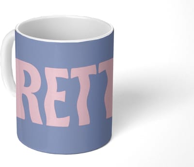Mok - Koffiemok - Pretty - Roze - Blauw - Golvend - Mokken - 350 ML - Beker - Koffiemokken - Theemok - Mok met Tekst