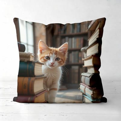 Schattige Kittens Print Kussens Met Boekenpatroon Polyester kussensloop, decoratief kussenhoes voor bank Hoofdbord Kussen 50x50cm