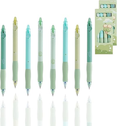 Set van 8 uitwisbare balpennen 0.5mm met gum, ideaal voor studenten en kantoorbenodigdheden, thermosensitieve inkt en retractabel ontwerp