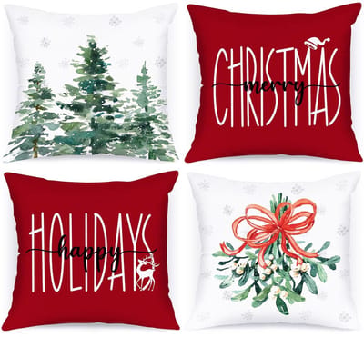 Dailygoods- Kerstkussenslopen Set van 4 - 45 x 45 cm - Duurzaam Satijn Polyester - Decoratieve Kussenhoezen - Kerstdecoratie - Verborgen Rits