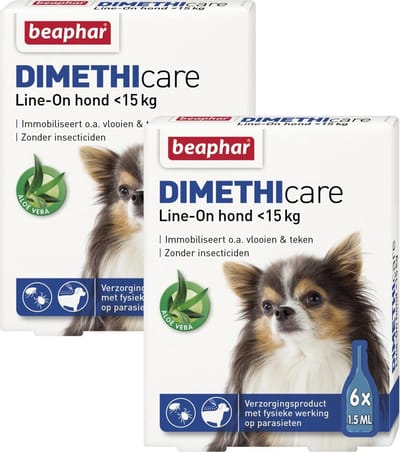 Beaphar Dimethicare Line-On Hond - Anti vlooien en tekenmiddel - 2 x 6x1.5 ml Tot 15kg