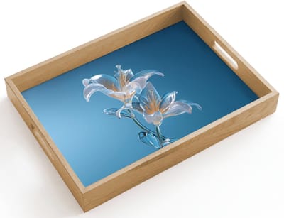 Dienblad hout 40x30 cm - Schootdienblad - Lelies - Blauw - Glazen - Borrelplank rechthoek - Plateau dienbladen