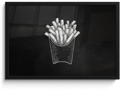 Poster in lijst - Fotolijst 60x40 cm - Posters - Friet - Witte krijttekening - Zwart - Posterlijst zwart - Decoratie - Wanddecoratie woonkamer - Muurdecoratie slaapkamer