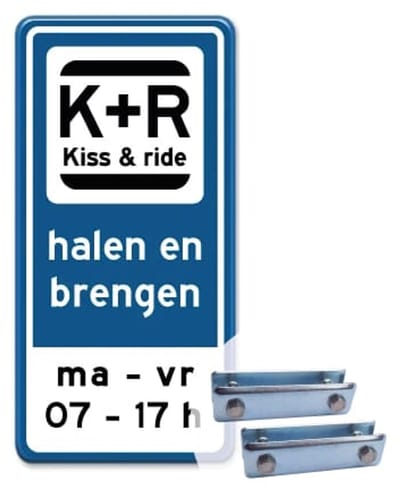 Bord Kiss and Ride met tijdstip 30x60 cm - Bevestiging: Met hekbeugels (voor spijlen- of gaashek)