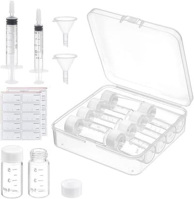 Pack van 10 vloeistofdispensercontainers, handige reiscontainers voor medicijnen van 5 ml, met precisiedosering en stompe naald van kunststof
