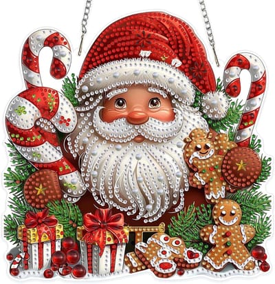 Kerst Diamant Schilderij Hanger, Santa Claus Decoratie met Ketting voor Kinderen en Volwassenen, Dubbelzijdige Raamdecoratie en Ambachtset