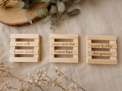 Onderzetter | uniek | hout | pallet | Tekst
