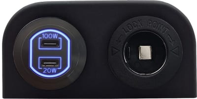 ProRide 12-24V USB C Autolader 2 Poorten Opbouw - 100W+20W - Sigarettenaansteker - Tweevoudig Paneel - Blauw