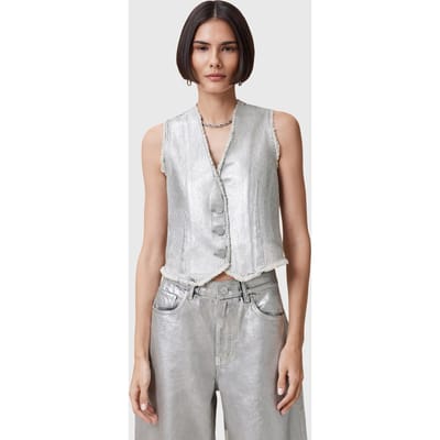 AllSaints Andrea Waistcoat Metallic Silver Taglia: 8 | Gilet Outlet | Donna | Grigio
