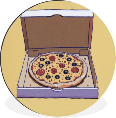 WallCircle - Wandcirkel - Muurcirkel - Pizza - Doos - Salami - Illustratie - Aluminium - Dibond - 30x30 cm - Binnen en Buiten