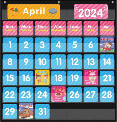 Zwarte Kalender Zakkaart voor Klaslokaal - Maandkalender en Weer Zakkaart voor Kinderen