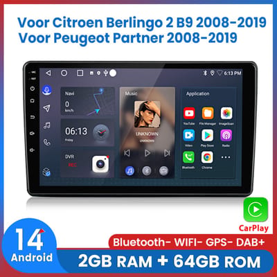 Awesafe Autoradio - Geschikt Voor Citroen Berlingo 2 B9 Peugeot Partner 2008 t/m 2019 - Carplay & Android auto - 2GB+64GB - GPS Navigatie Bluetooth WIFI