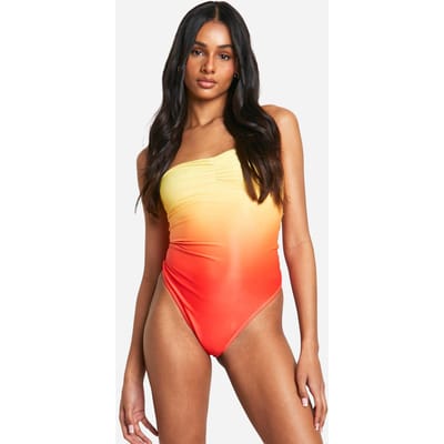 boohoo Dames Hoge Bandeau Zonsondergang Ombre Badpak | Oranje | Maat: 36