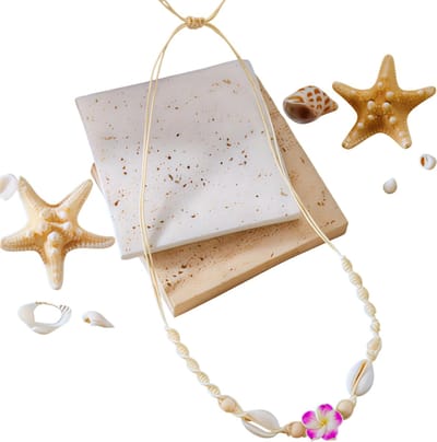 Bohemen Schelp Choker Ketting voor Vrouwen – Paars – Zomer Mode Handgeweven Touw Halsketting met Zoete Bloem Hanger – Boho Strand Sieraden Accessoire voor Dagelijks Gebruik en Vakantie